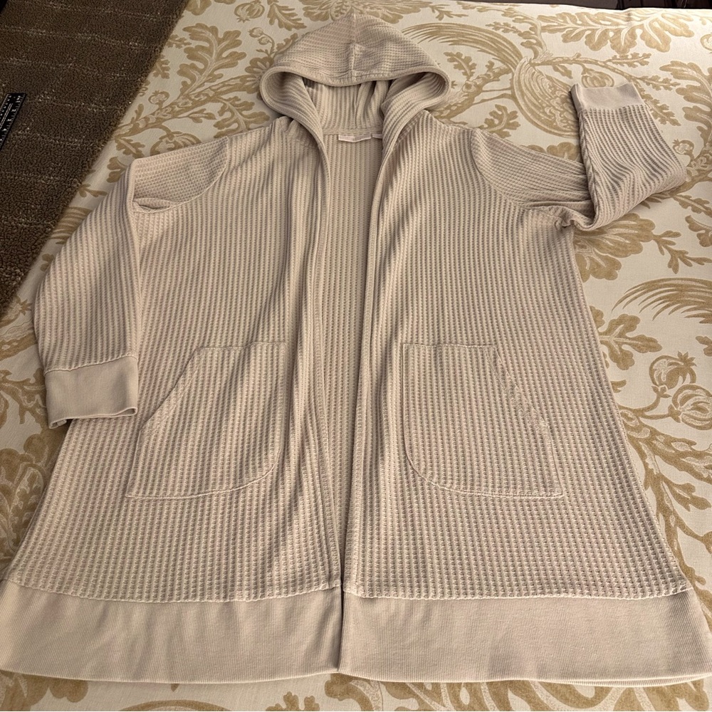 Belle by Kim Gravel Hooded Waffle Stitch Open cardigan with Pockets